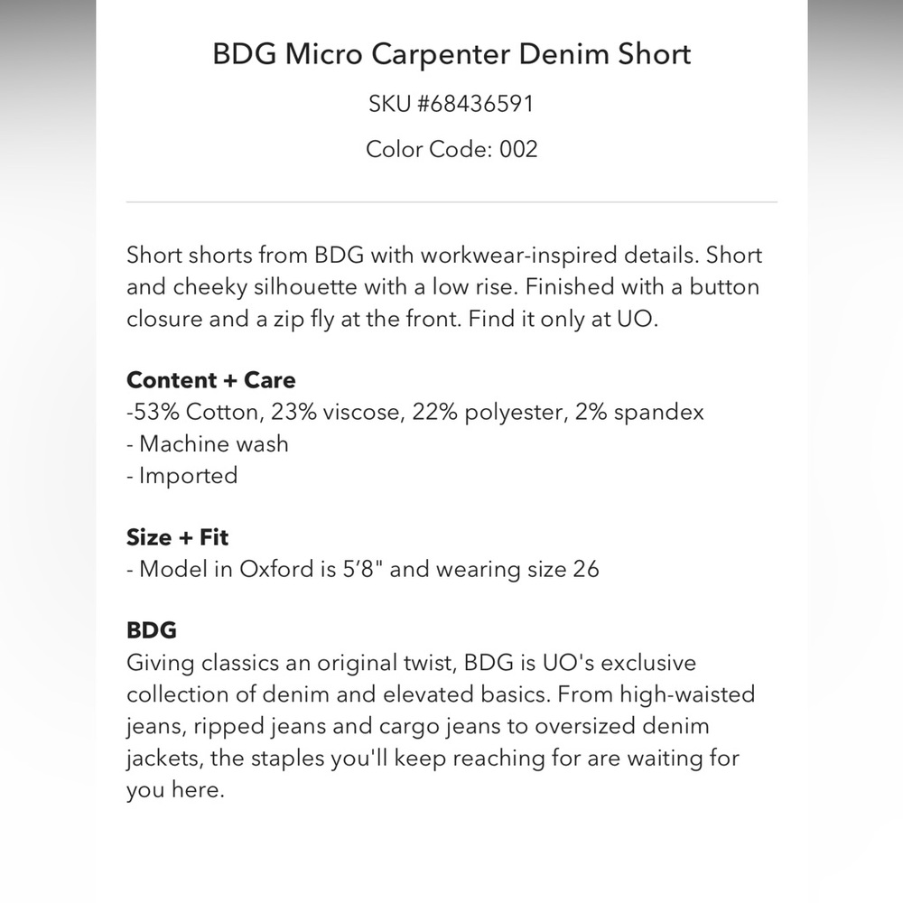 NWT UO BDG Micro Carpenter Denim Shorts Sz 29 - Picture 6 of 8